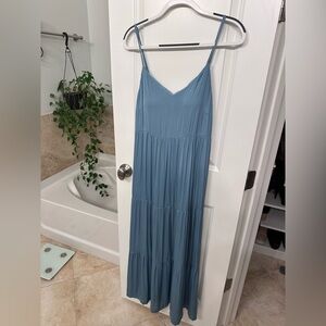 Soma Blue Tiered Satin Maxi Bra Lined Dress Med